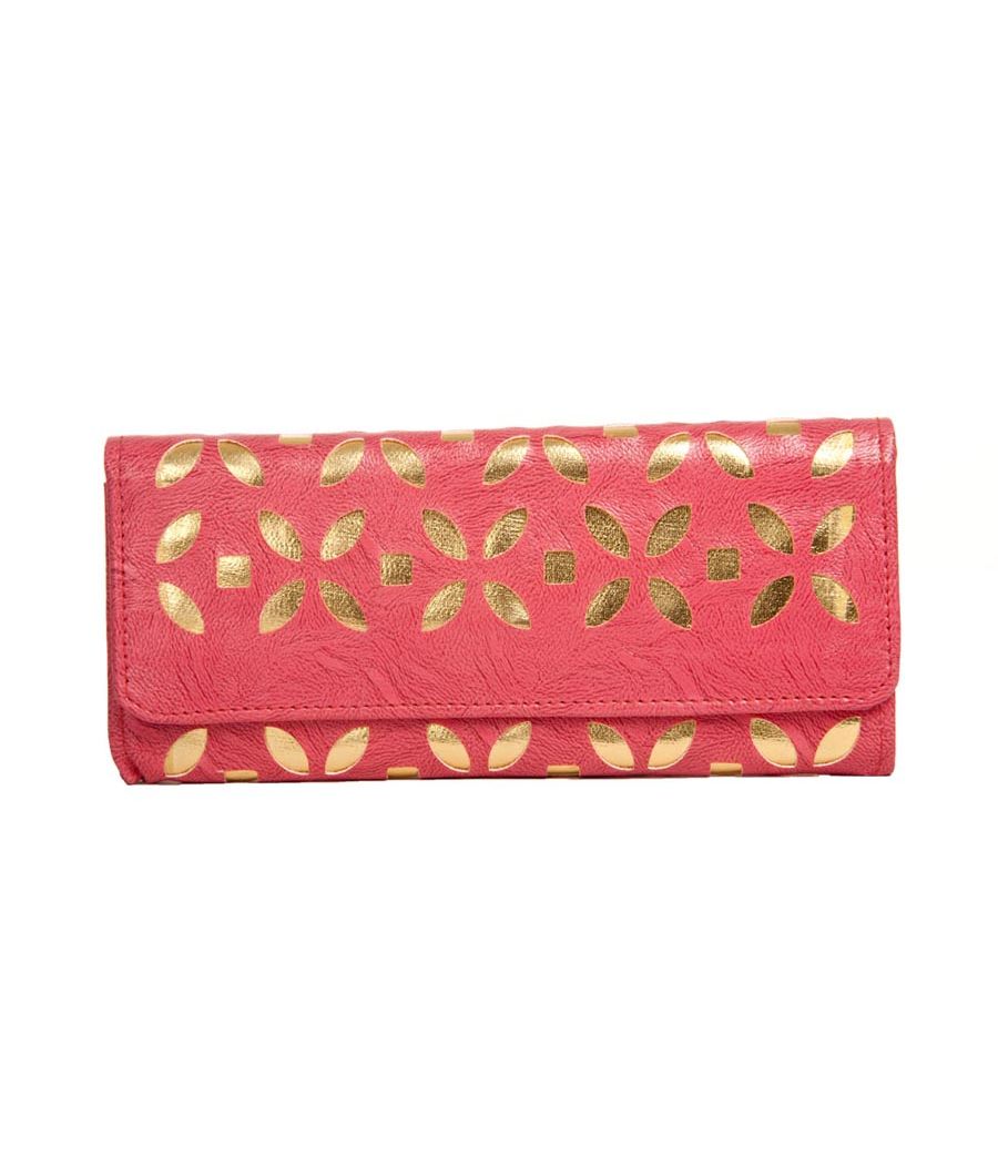 Envie Faux Leather Embellished Pink Magnetic Snap  Closure   Clutch