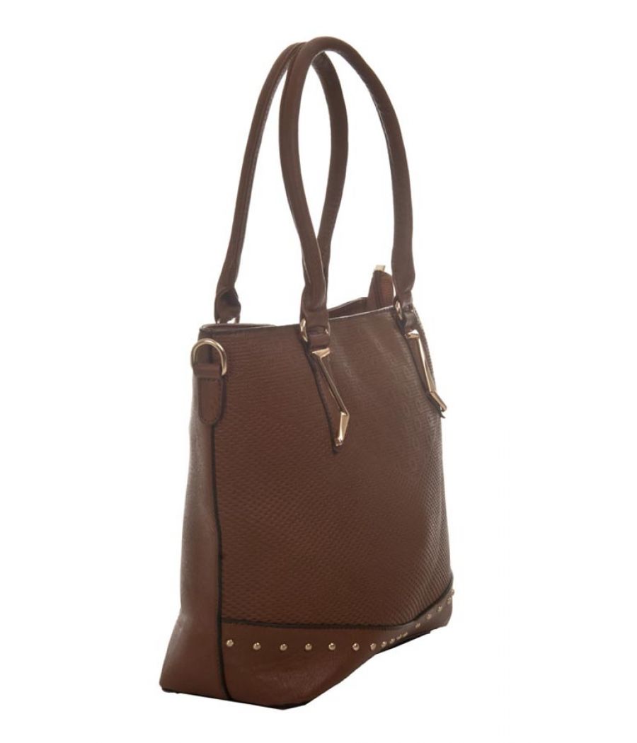 Aliado Faux Leather Solid Coffee Brown Zipper Closure Handbag Combo 