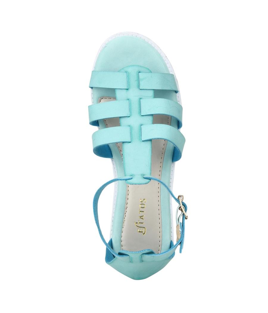 Estatos Faux Leather Block Heel Platform White Sole Strappy Blue/Teal Gladiator Sandals for Women