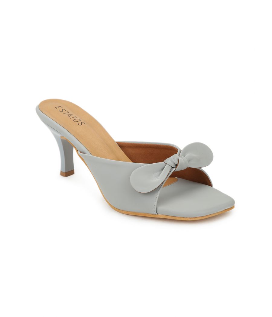 Estatos Synthetic Leather Pointed Heeled Grey Sandals