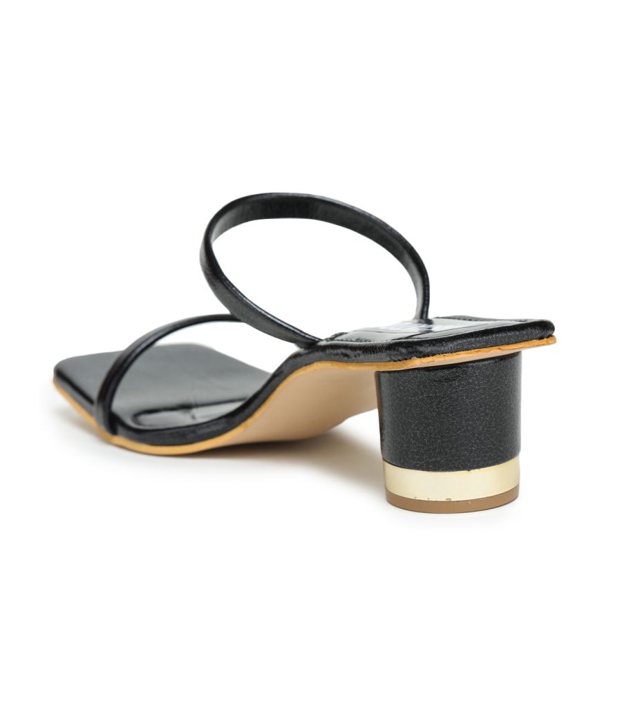 Estatos Leather Strappy Heeled Black Sandals (P9V1099)