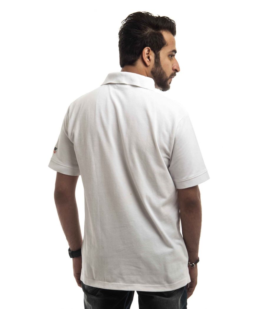 HBO Polycotton Plain White Half Sleeved Below Waist Casual Polo T-shirt 