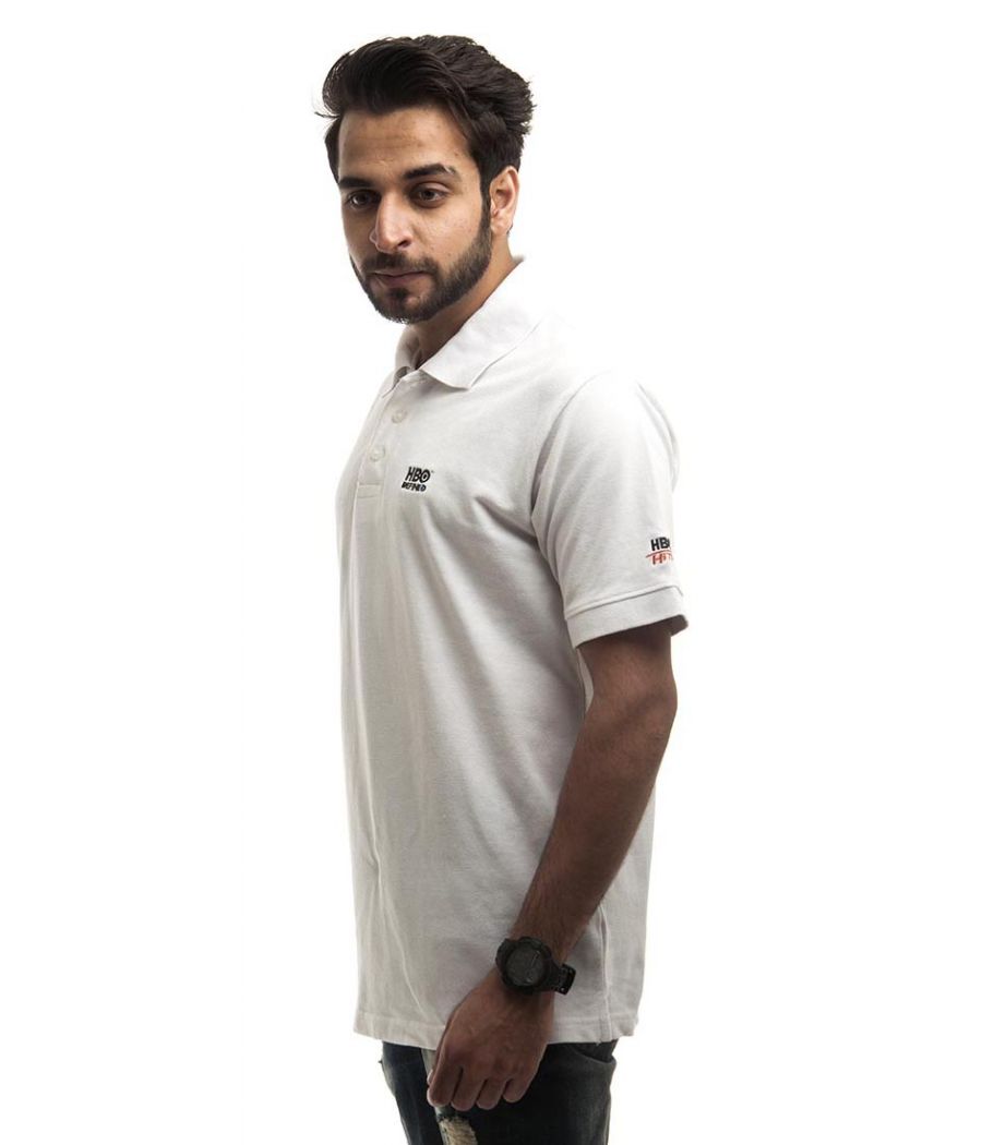 HBO Polycotton Plain White Half Sleeved Below Waist Casual Polo T-shirt 
