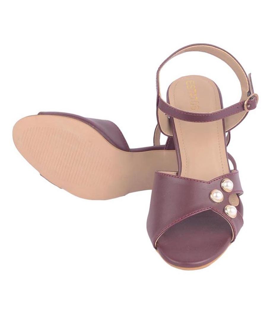 Estatos Synthetic Leather Open Toe Block Heeled Burgundy  Sandals