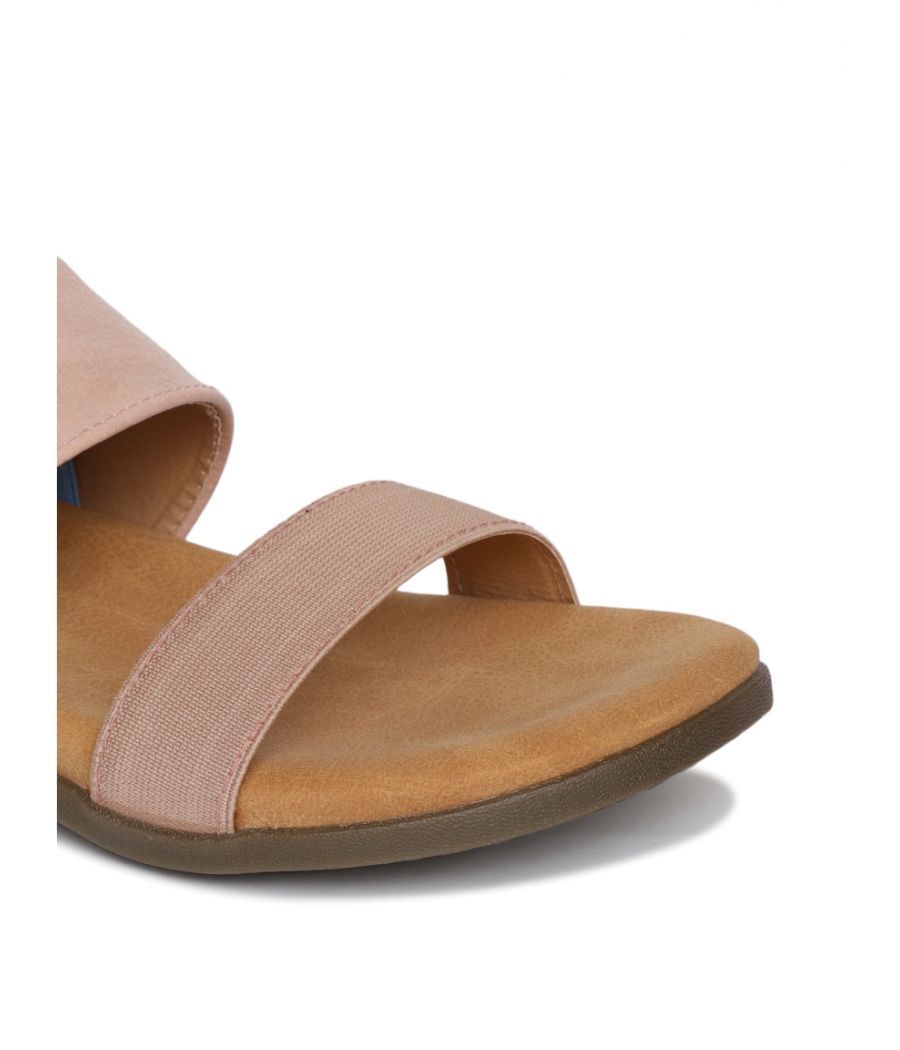 Estatos PU Leather Open Toe Buckle Closure Peach Flat Sandals for Women