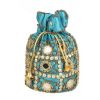 Envie Cloth/Textile/Fabric Embellished Turquoise Potli Bag 