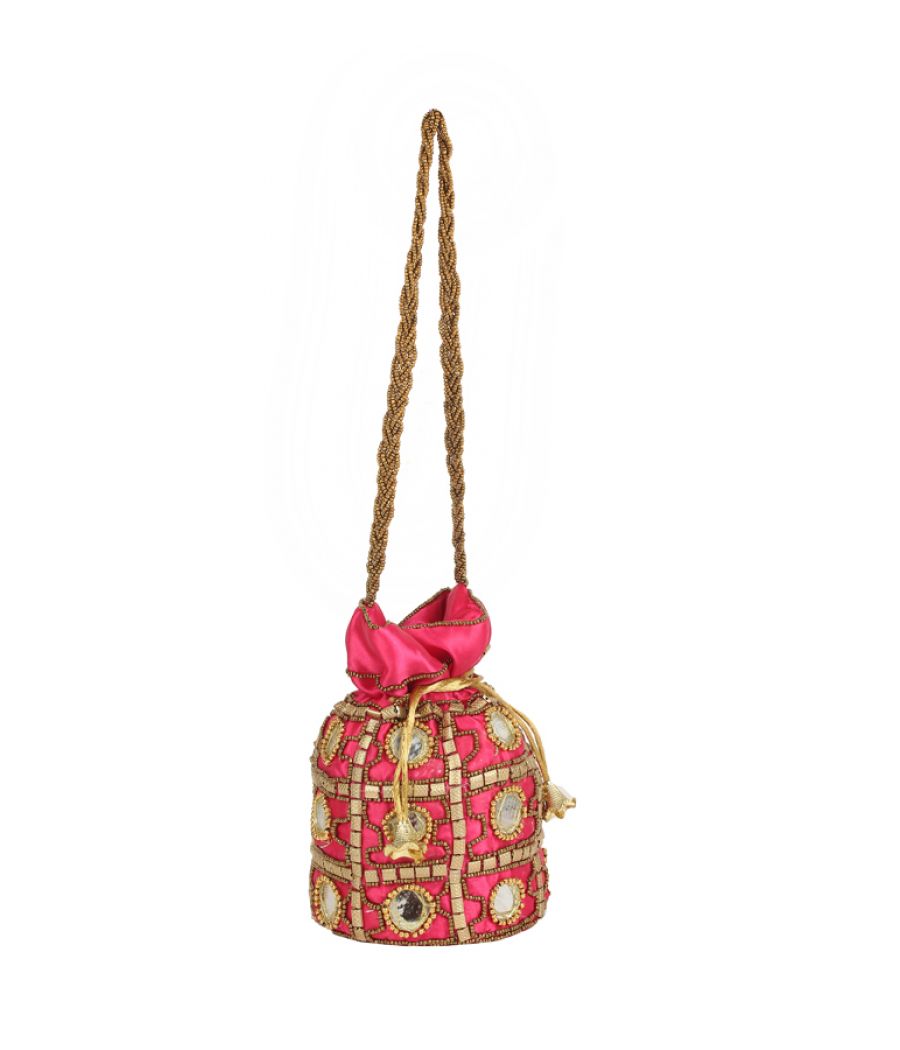 Envie Cloth/Textlie/Fabric Embellished Pink Coloured Potli Bag 