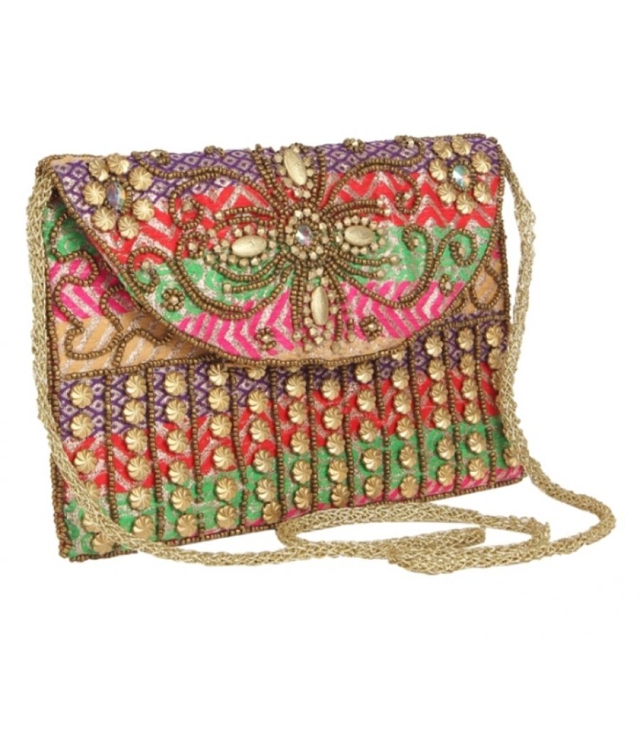 Envie Cloth/Textile/Fabric Embellished Magnetic Snap Sling Bag 