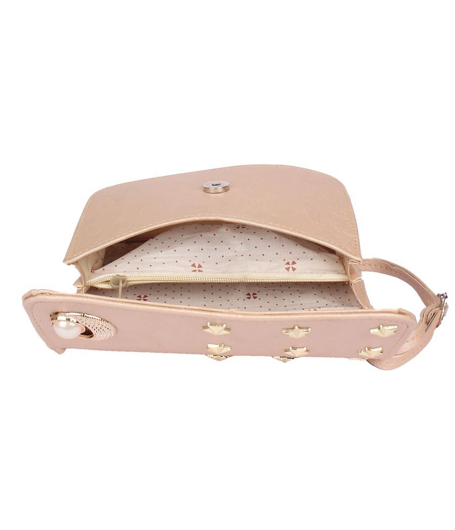 Envie Faux Leather Cream Embellished Magnetic Snap Sling Bag 