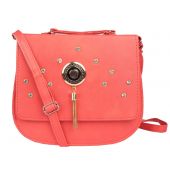 Envie Faux Leather Peach Embellished Magnetic Snap Crossbody Bag 