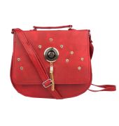 Envie Faux Leather Red Embellished Magnetic Snap Crossbody Bag 