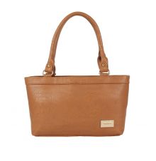 Aliado Faux Leather Solid Brown Zipper Closure Formal    Tote Bag 