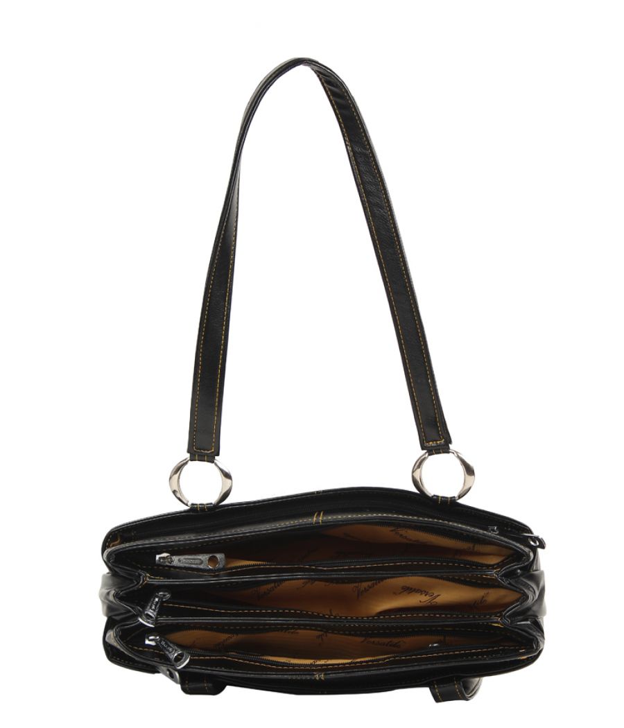 Aliado Faux Leather Solid Black Zipper Closure Formal  Handbag