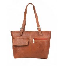Aliado Faux Leather Solid Brown Zipper Closure   Tote Bag 