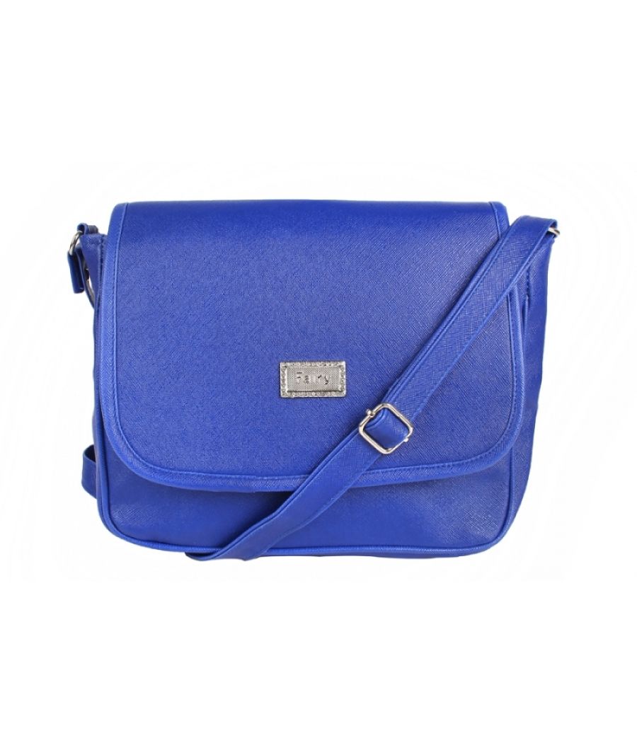 Aliado Faux Leather Solid Blue Magnetic Snap Crossbody Bag 